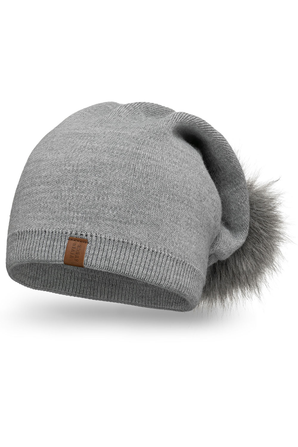 Vivisence Damen Bommelmütze Winter Bommel Klassischen Stil Verlängerter Sitz 70105, hellgrau