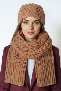Vivisence Femme Ensemble Bonnet Et Echarpe Hiver Laine Coton Chaleur Confort, beige