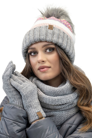 Vivisence Damen Bommelmütze Winter Bommel Wärmendem Garn Antistatischer 7099, Grau