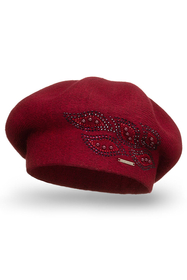 Vivisence Damen Baskenmütze mit Zirkonia-Applikation Ideal für Wintertage 7051, weinrot