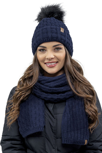 Vivisence Femme Bonnet Et Écharpe Pour l'Automne et l'Hiver À Pompon Chauds Doublés De Polaire Anti-Statique Idéal Pour Les Hommes Élégants Parfait Pour Froides Journées 7015Kmpl, bleu foncé
