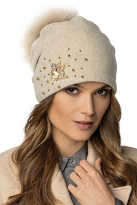 Vivisence Bonnet À Pompon Femme En Laine Vierge Fait Main Pour L’Hiver 7079, beige