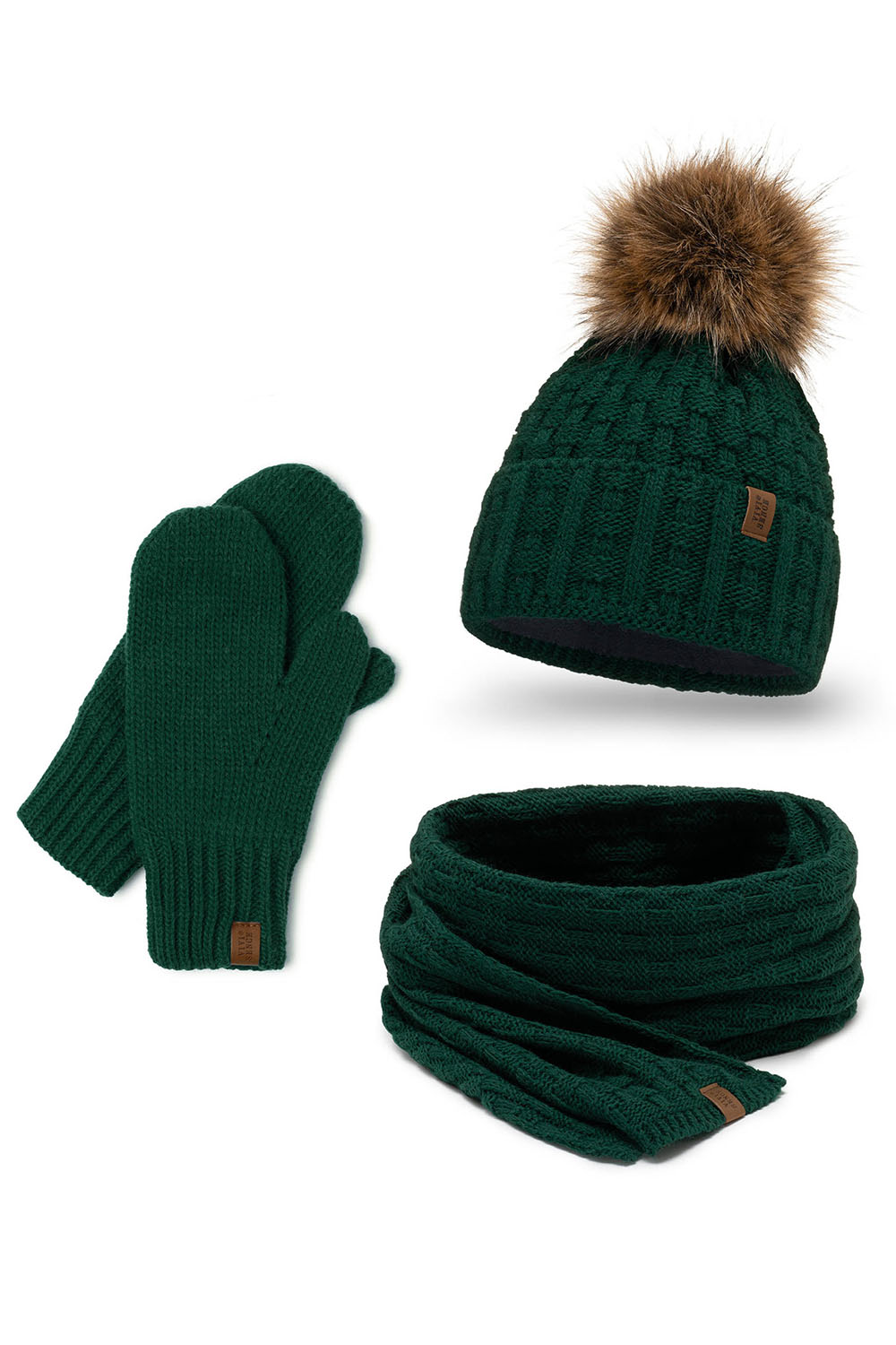 Vivisence Women Winter Hat Scarf And Gloves Set Fleece Lined Soft Knit Warmth, green
