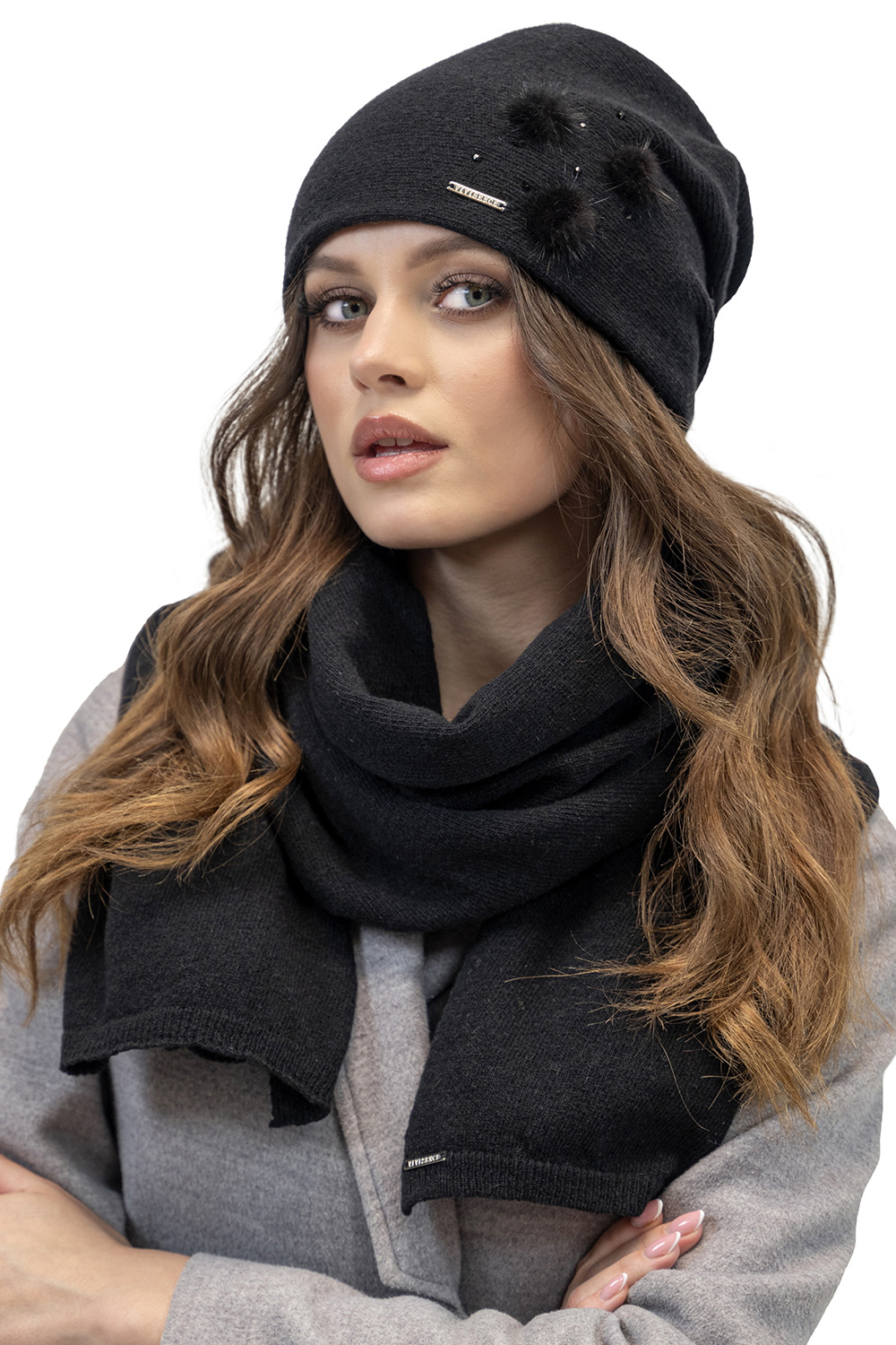 Vivisence Damen Mütze Winter Innenfutter Drei Falten Perfekten Sitz Perfekte 7091, schwarz