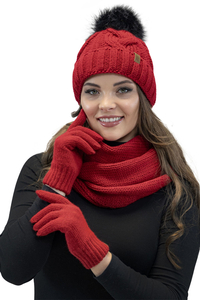 Vivisence Ensemble Hiver Chapeau Comin Gants Pour Confort Quotidien, rouge