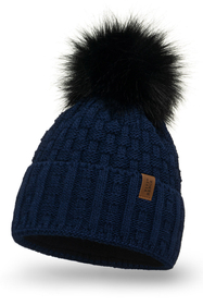 Vivisence Damen Mütze Bommel Warm Fleece Gefüttert Strick Winterstyle 7015, dunkelblau
