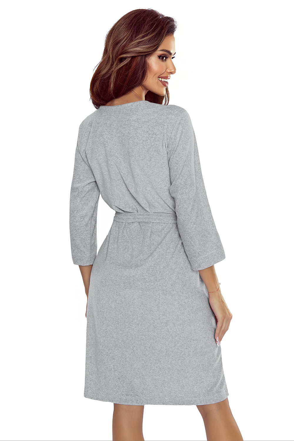 Vivisence Dressing Gown Cotton Zipper and Belt Pockets Home Comfort 5011, grey