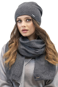 Vivisence Damen Mütze Winter Weichem Futter Zickzackmuster Perfekten Sitz 7090, schwarzgrau