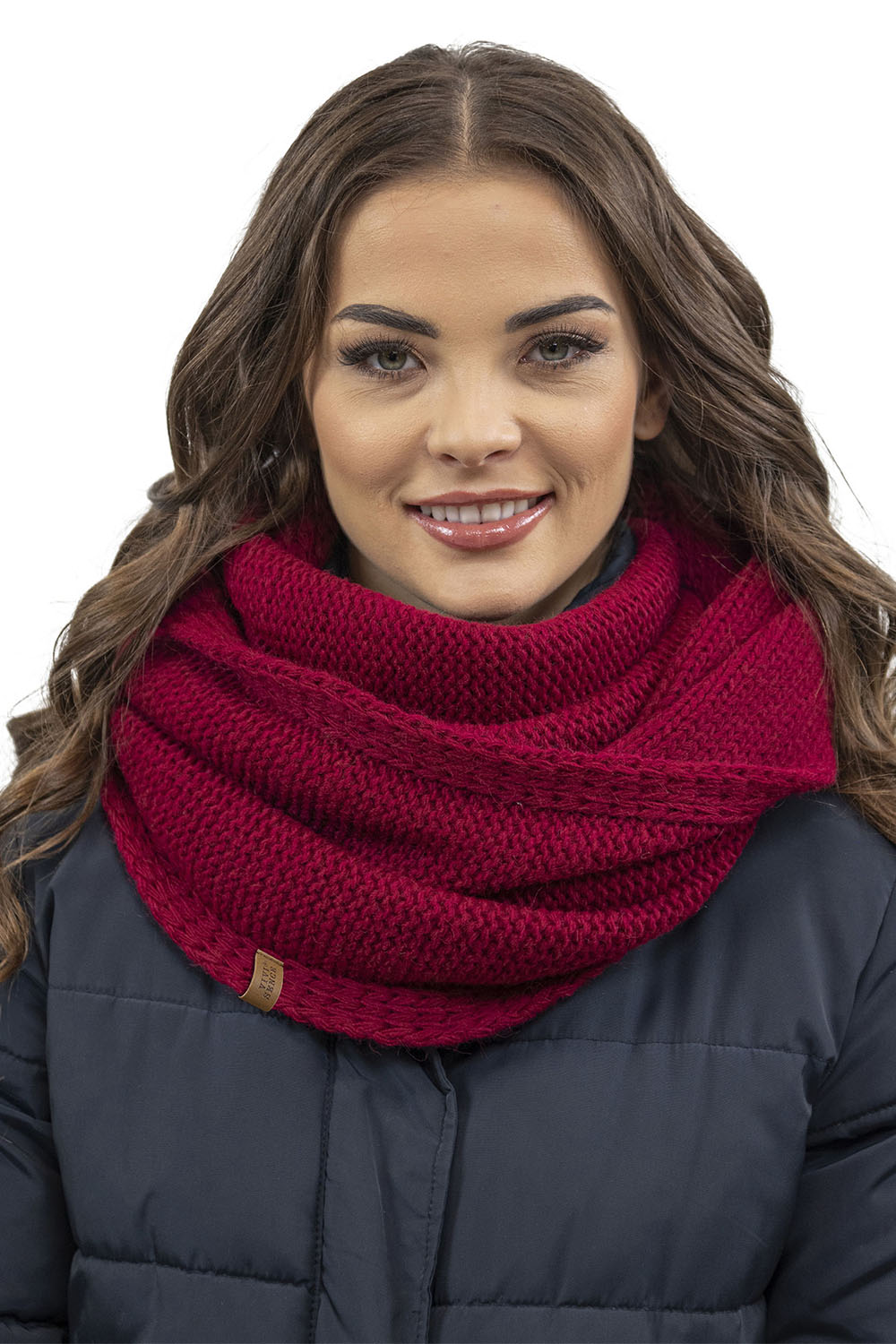 Vivisence Damen Winter Set Bommelmütze Loop Schal Handschuhe Warm Elegant, weinrot