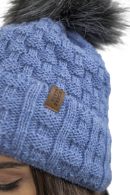 Vivisence Bonnet Femme Avec Pompon Doublé En Polaire Tricoté Pour L’Hiver 7015, bleu denim