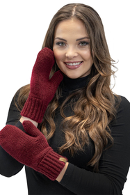 Vivisence Damen Winter Set Mütze Schal Fäustlinge Fleecefutter Gegen Kälte, weinrot