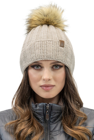 Vivisence Bonnet À Pompon Femme Doublé En Polaire Avec Pompon En Fausse Fourrure 7019, beige