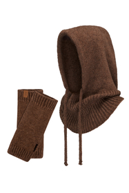 Vivisence Women Winter Hood And Gloves Set Merino Wool Knit Warm And Cozy, Brown