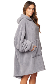 Vivisence Damen Deckenpullover Kapuze Langarm Warm Flauschig One Size 5028, grau