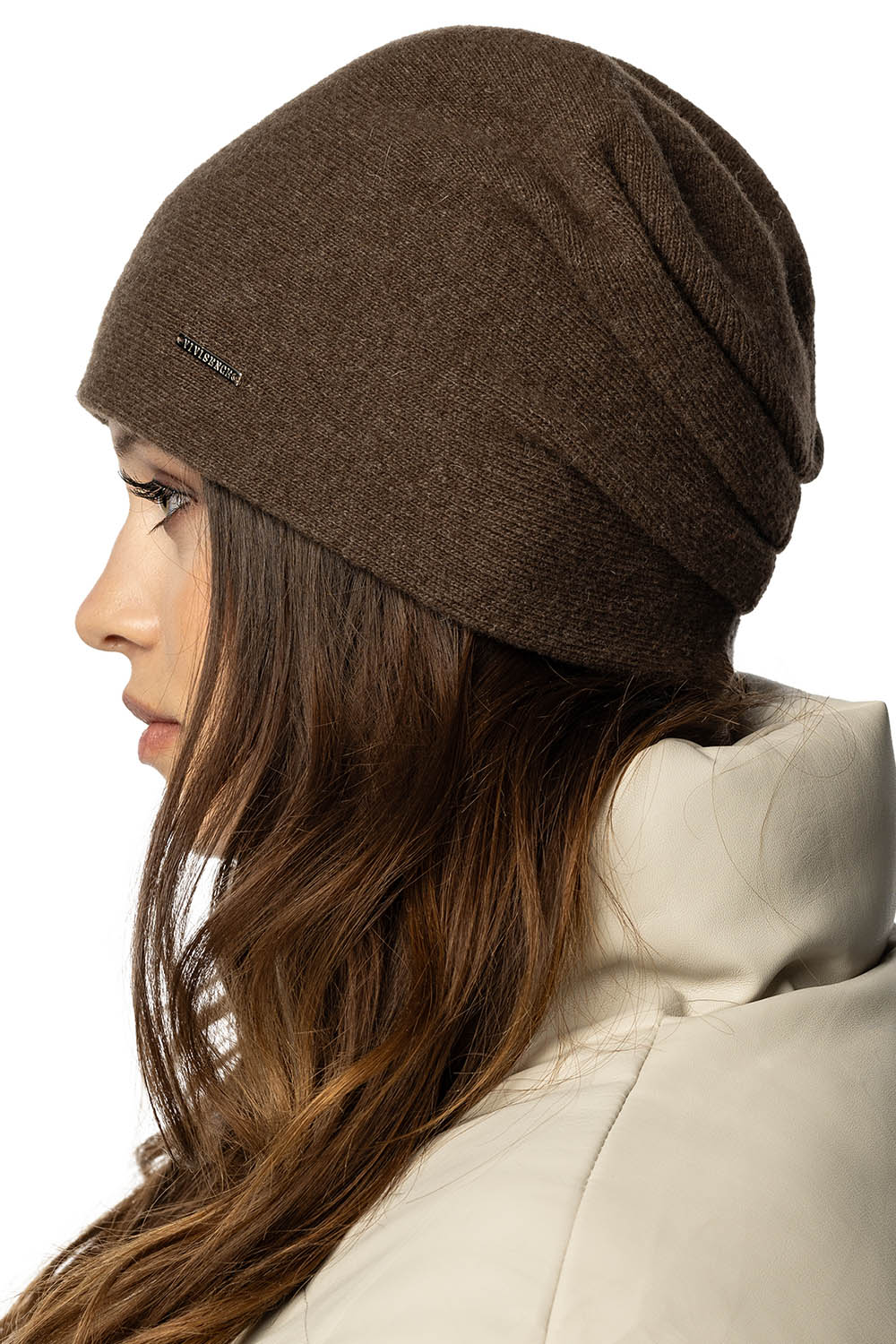 Vivisence Damen Mütze Wolle Falten Fleece Gefüttert Bequem Alltag Winter 7085, braun