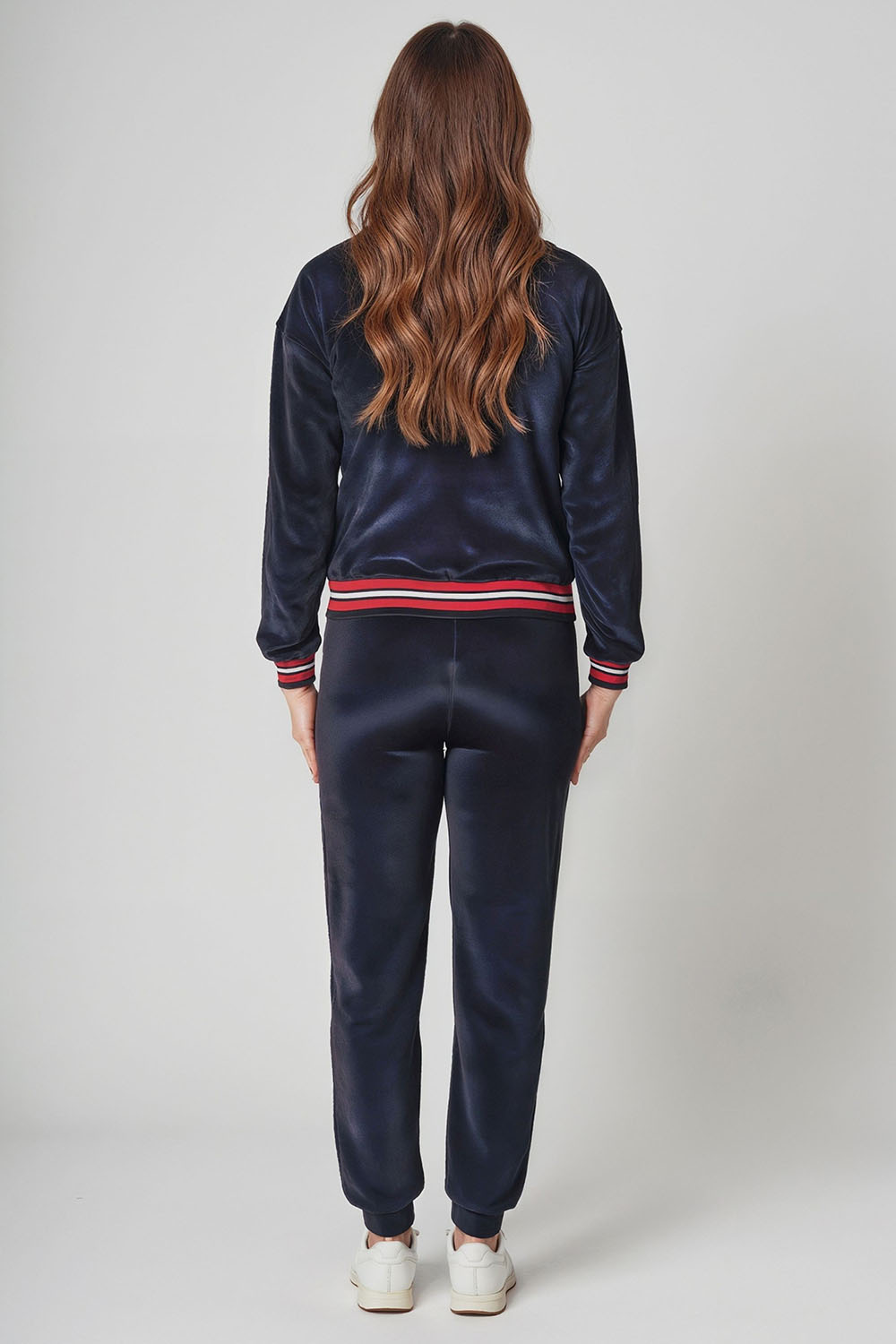 Vivisence Women Tracksuit Velour Set Ribbed Cuffs Comfortable Loungewear 9201, dark blue