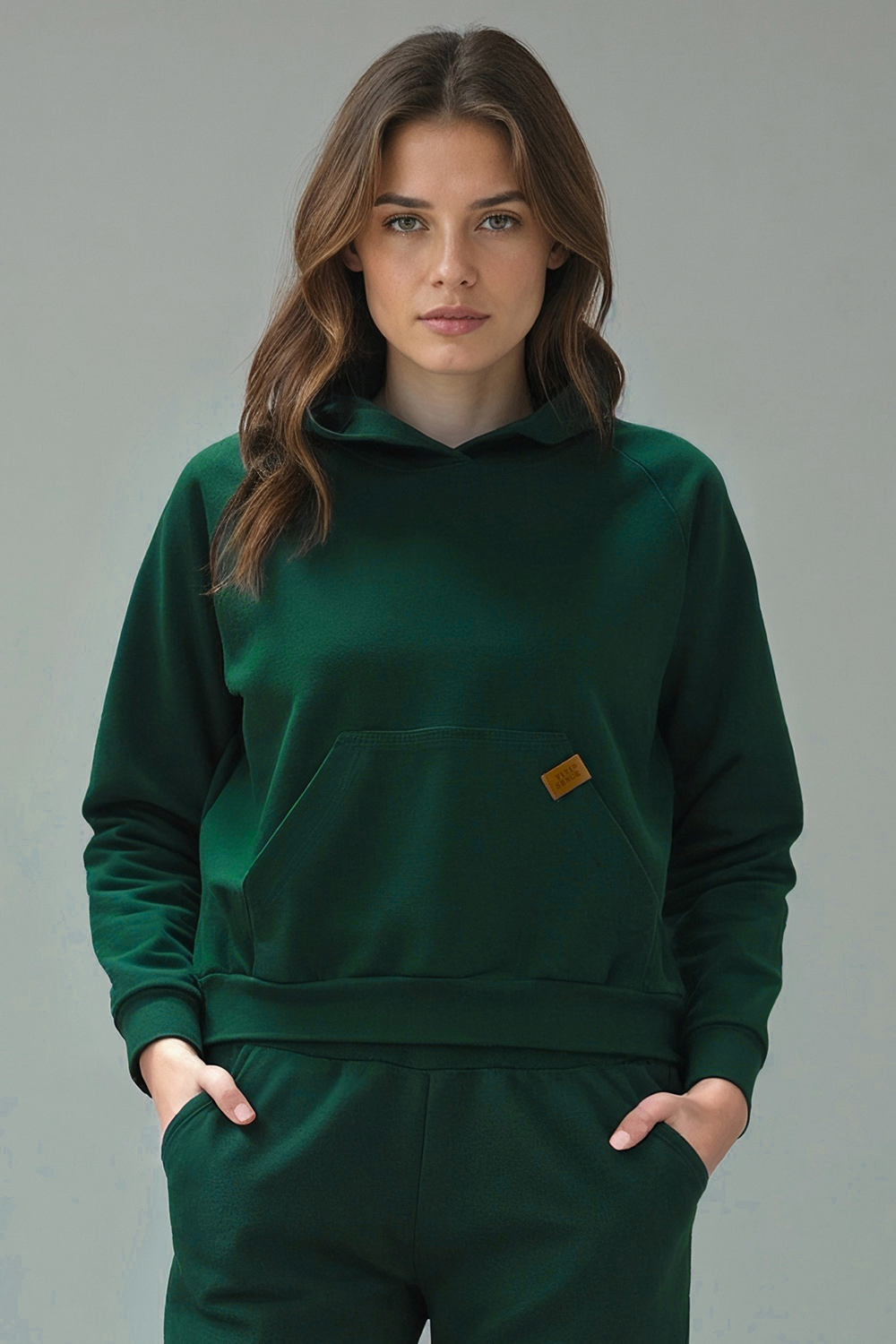 Vivisence Sweatshirt Baumwolle Lockerer Schnitt mit Kapuze Komfort Für Freizeit 9003, grün