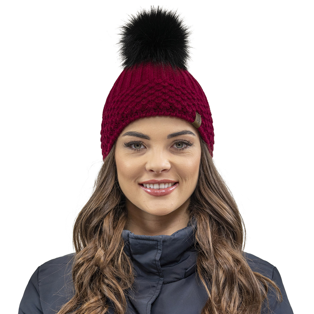 Vivisence Wintermütze mit Bommel Damen Warmes Ideal Für Kalte Wintertage 7016, weinrot