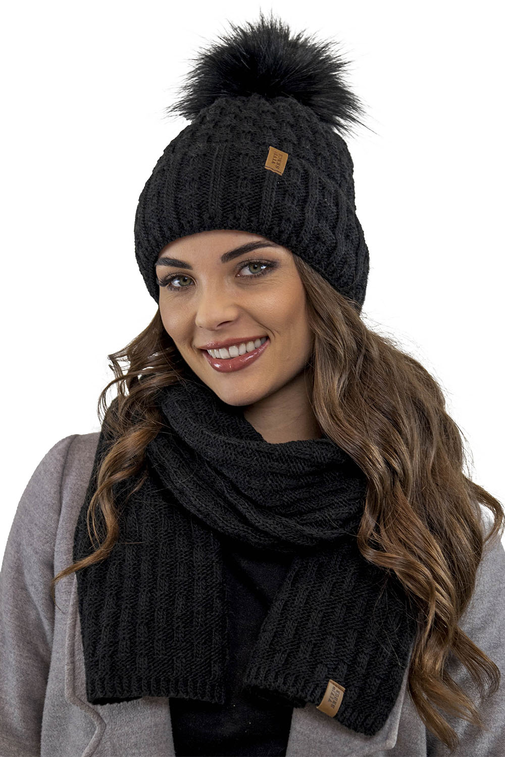 Vivisence Damen Winter Set Mütze Schal Fäustlinge Fleecefutter Gegen Kälte, schwarz