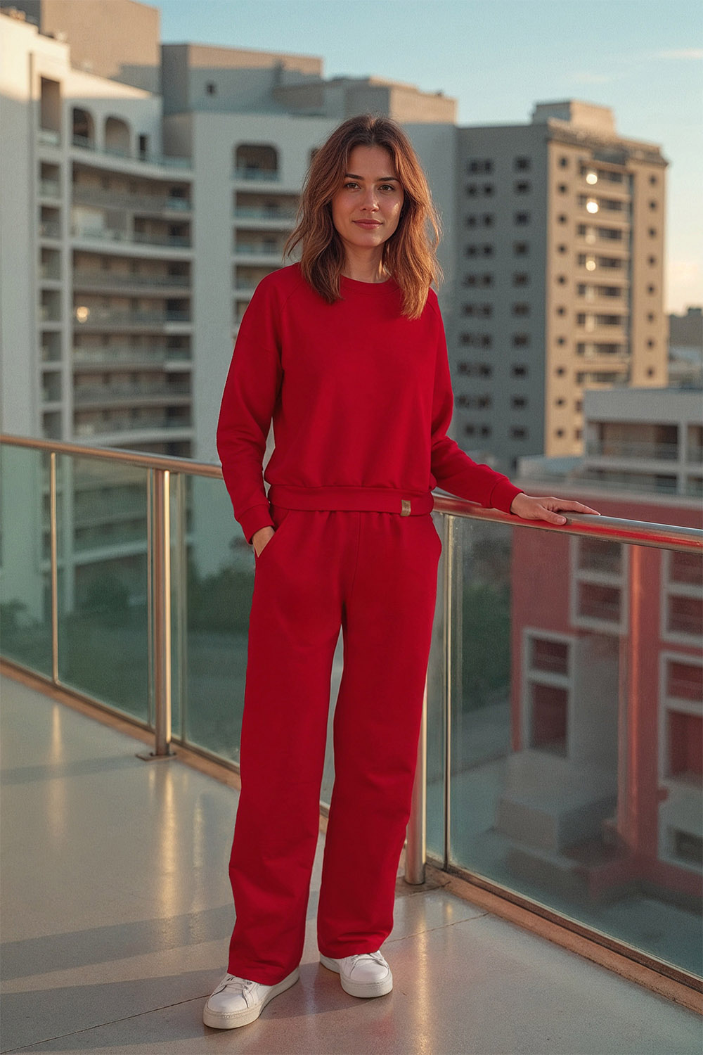 Vivisence Loungewear Damen Trainingsanzug Set Lockerer Schnitt Rundhals Freizeitanzug Mit Taschen 9205, 