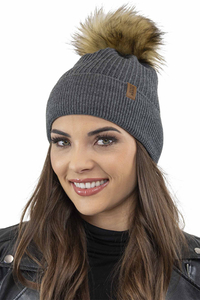 Vivisence Bonnet Femme Avec Pompon Pour L’Hiver En Fil Chaud Style Automnal 7042, gris foncé