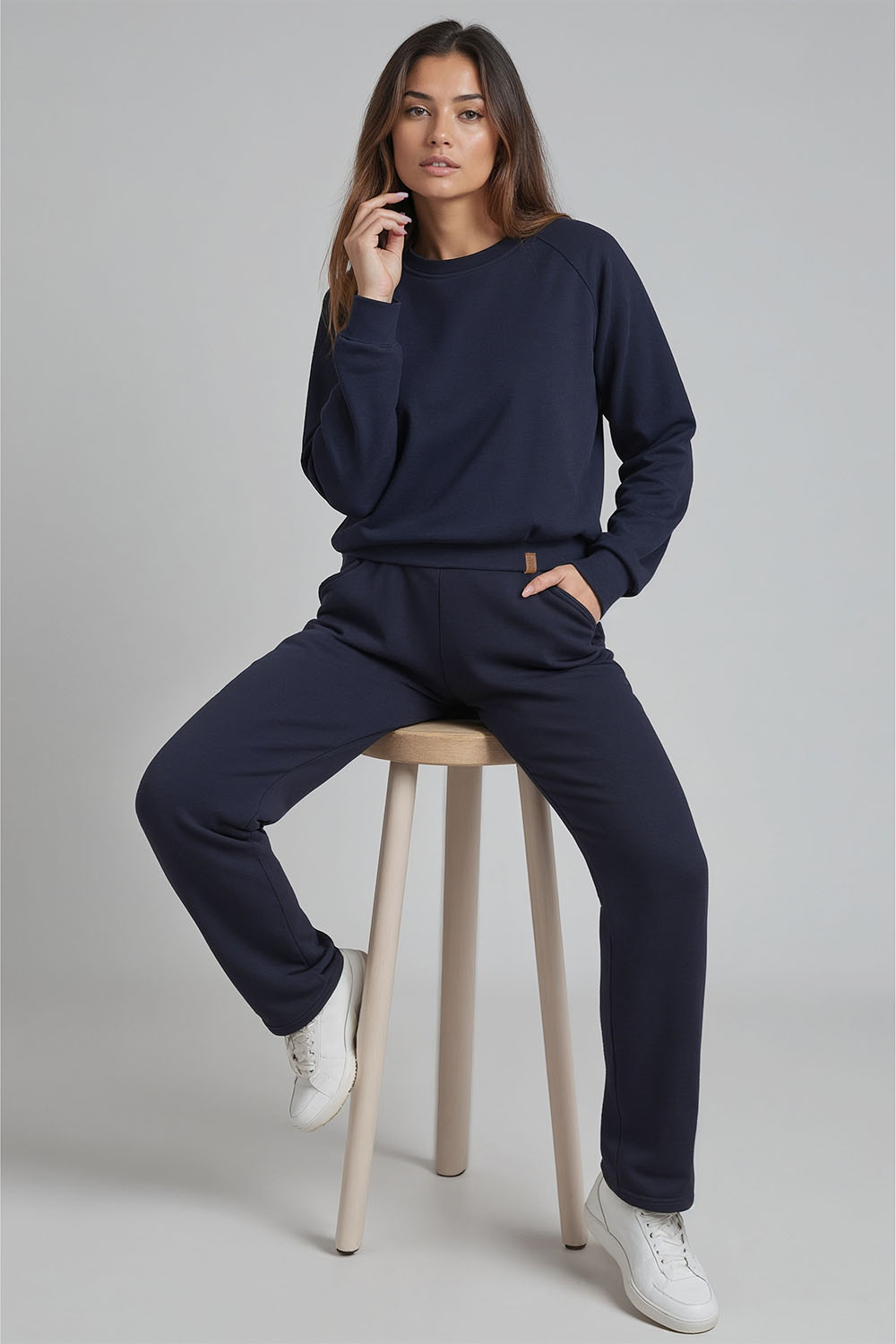 Vivisence Loungewear Damen Trainingsanzug Set Lockerer Schnitt Rundhals Freizeitanzug Mit Taschen 9205, 
