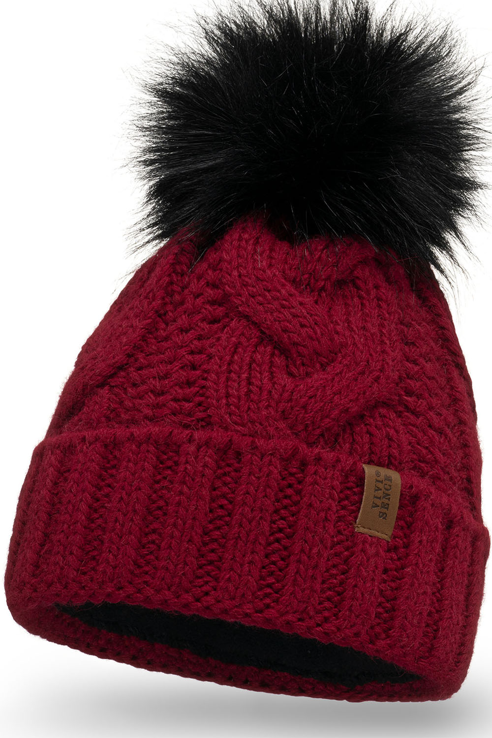 Vivisence Winter Hat With Pom Pom For Women Warm Ideal For Cold Days 7014, maroon