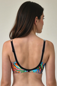 Vivisence Bikini Oberteil Gepolstert Mit Bügel Klickverschluss Tropisches Muster Für Damen Urlaub, orange-grün