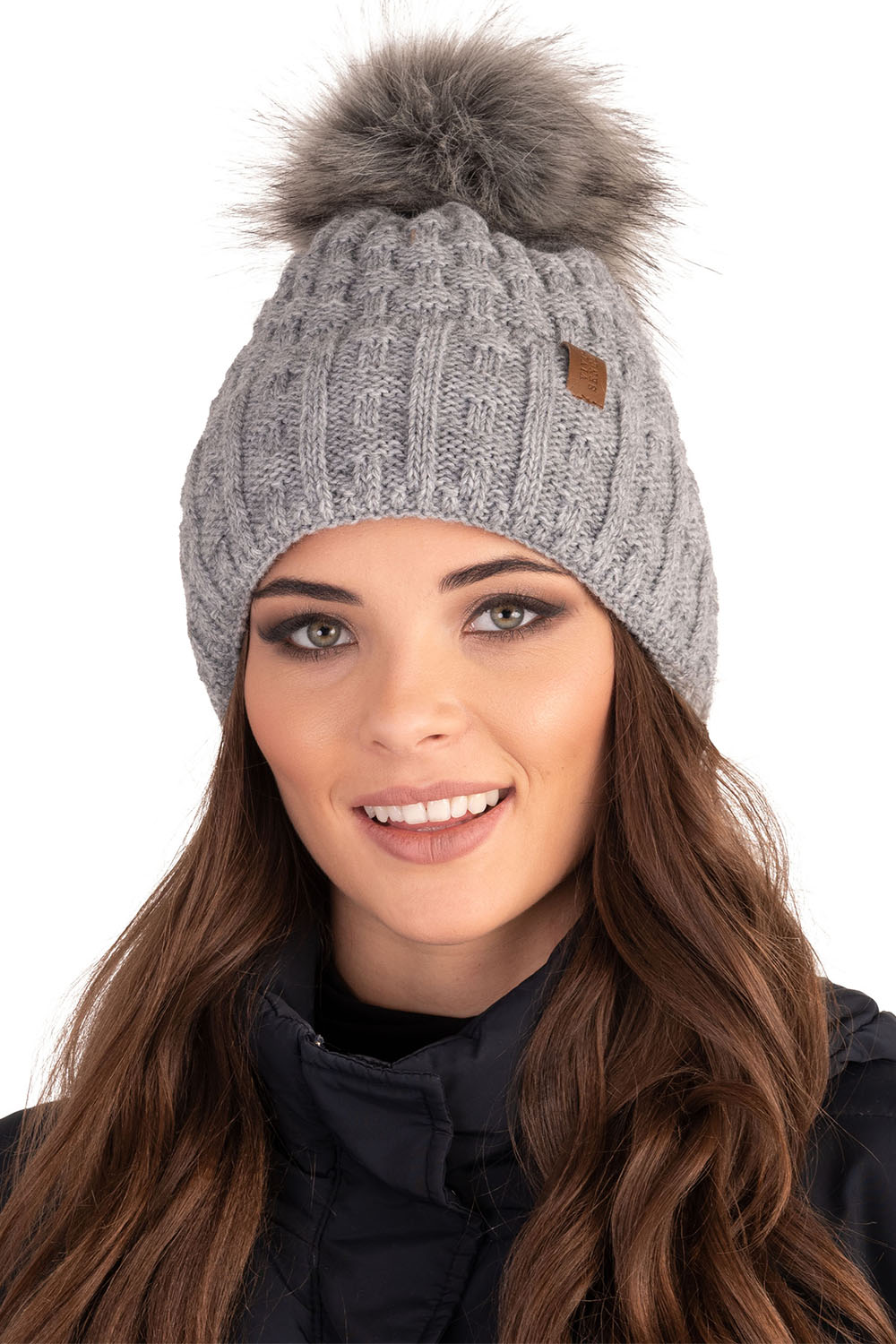 Vivisence Bonnet Femme Avec Pompon Doublé En Polaire Tricoté Pour L’Hiver 7015, gris clair