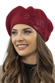 Vivisence Damen Baskenmütze mit Zirkonia-Applikation Ideal für Wintertage 7051, weinrot