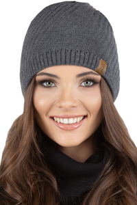 Vivisence Bonnet Femme Coupe Longue Tricoté En Fil Chaud Pour L’Automne 7017, gris foncé