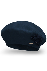 Vivisence Women's Beret With Floral Applique Ideal For Winter Days 7036, dark blue