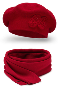 Vivisence Damen Mütze mit Schal Mit Blume Applikation Wärme An Wintertagen 7006, rot