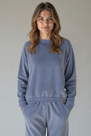 Vivisence Damen Sportbluse Sweatshirt Mit Rundhalsausschnitt Aus Velourstrick Mit Strickbündchen Und Langem Arm Lockerer Schnitt Für Freizeit Fitness Und Alltag 9005, 