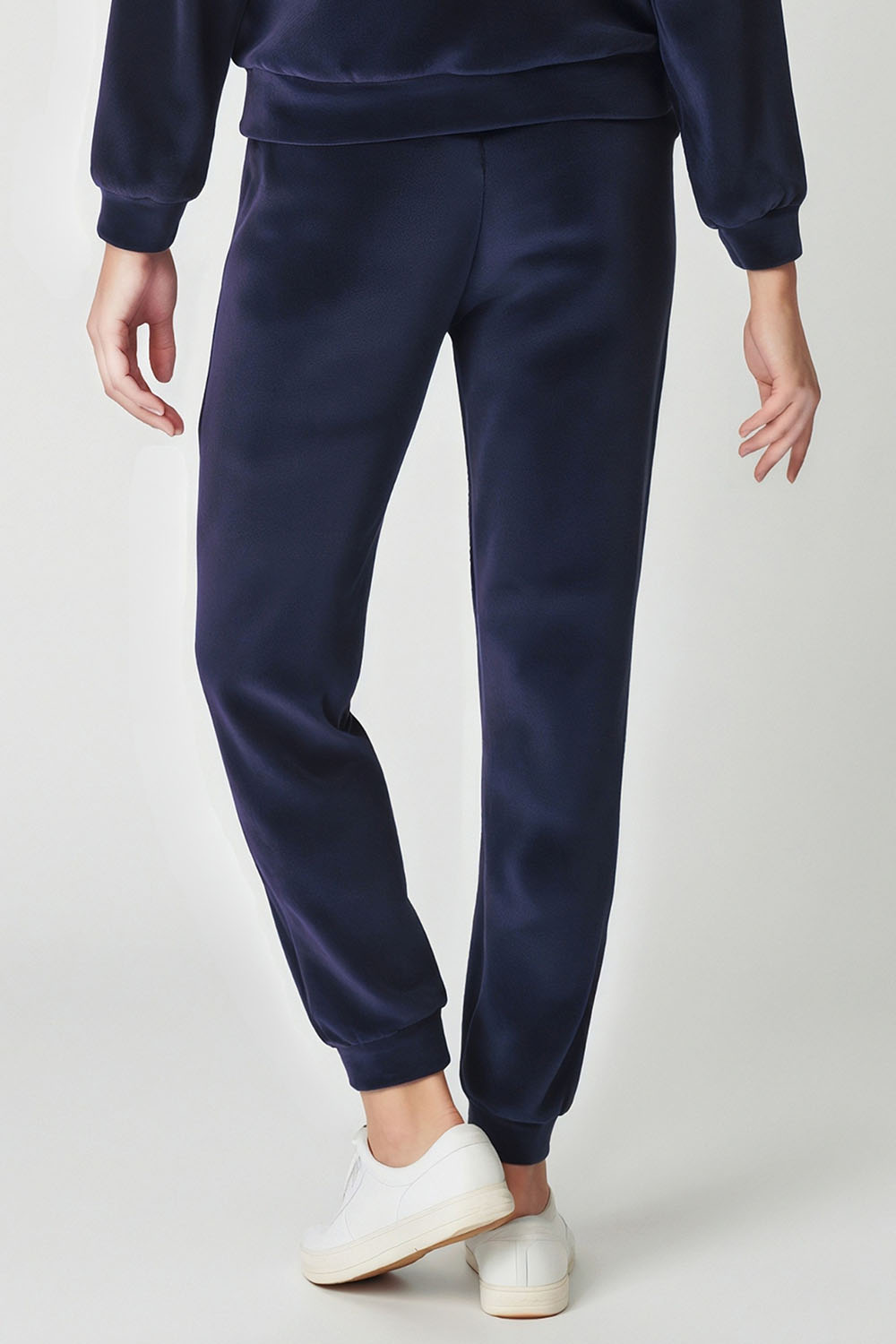 Vivisence Pantalon Femme Décontracté Coupe Ample Taille Élastique Poches Latérales Chevilles Resserrées Tenue Confort Détente Maison Loisirs Lounge Jogging, bleu foncé