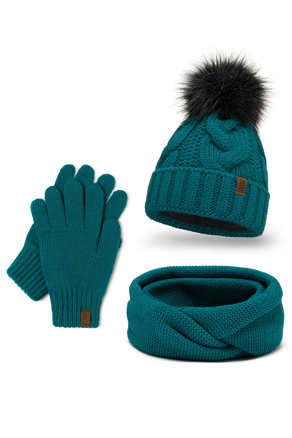 Vivisence Women Winter Hat Scarf And Gloves Set Soft Fleece Lining Cozy Warmth, dark turquoise