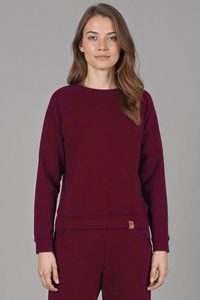 Vivisence Sweatshirt Damen Mit Rundhalsausschnitt Aus Baumwolle Langer Ärmel Bequemer Schnitt 9004, weinrot