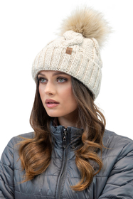 Vivisence Damen Bommelmütze Und Loop-Schal Mit Bommel Ideal Für Wintertage 7014, hellbeige