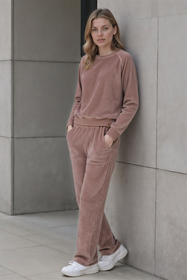 Vivisence Damen Sportbluse Sweatshirt Mit Rundhalsausschnitt Aus Velourstrick Mit Strickbündchen Und Langem Arm Lockerer Schnitt Für Freizeit Fitness Und Alltag 9005, 