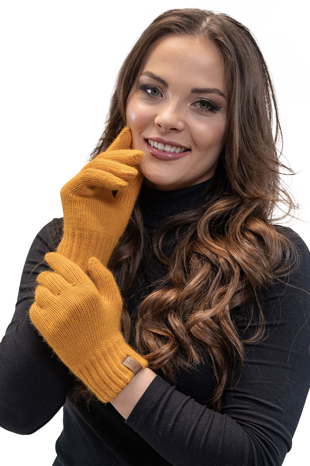 Vivisence Damen Winter Set Bommelmütze Loop Schal Handschuhe Warm Elegant, honig