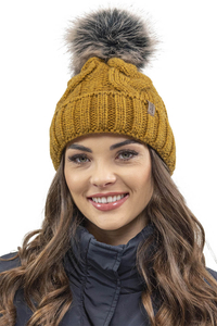 Vivisence Bonnet À Pompon Femme Chaud Et Doux Idéal Pour L’Hiver 7014, jaune foncé