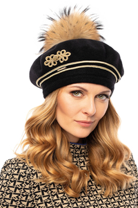 Vivisence Damen Baskenmütze Winter Handgefertigte Herbst Schurwolle And Bommel 7066, schwarz