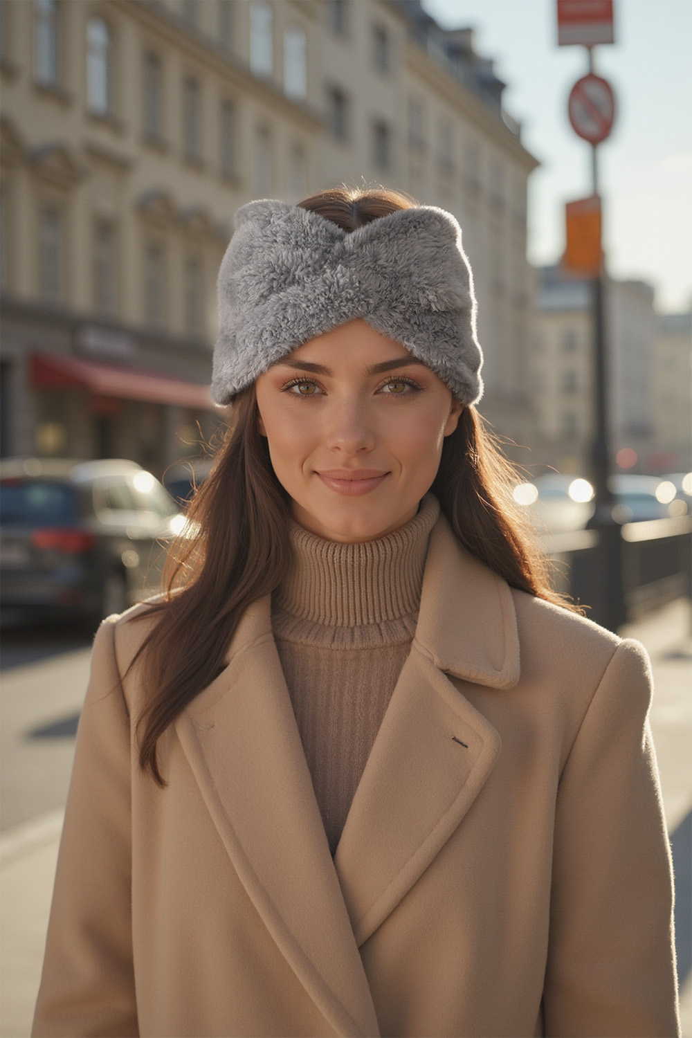 Vivisence Femme Bandeau Maille Duveteuse avec Torsade Confort et Chaleur, gris clair