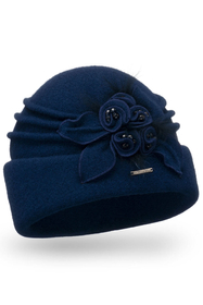 Vivisence Damen Mütze Winter Perlen Toque Wolle Handgefertigte Herbst Warme 7058, dunkelblau